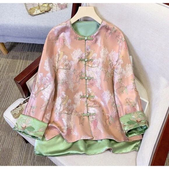 Ethnic Women’s Tang Suit Chinese Cheongsam Long Sleeve Retro Bird Button Coat XL - Picture 1 of 9